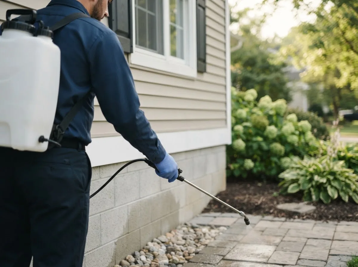 Pest control technician inspecting a home in Waseca, MN